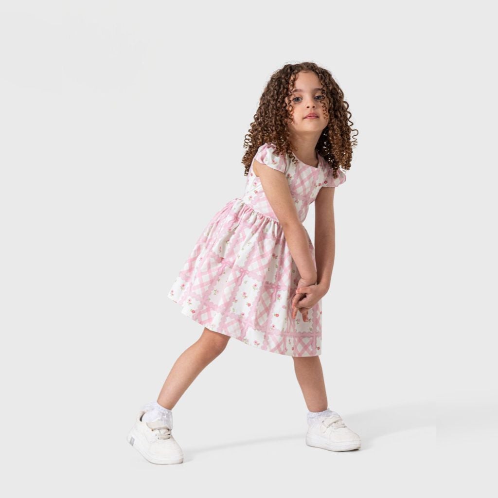 Kids Wear Sweet Pink Checkered Toddler Dress